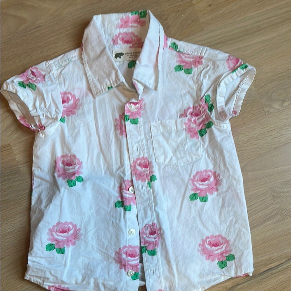 Pink and White Floral Button Down Shirt with Classic Collar